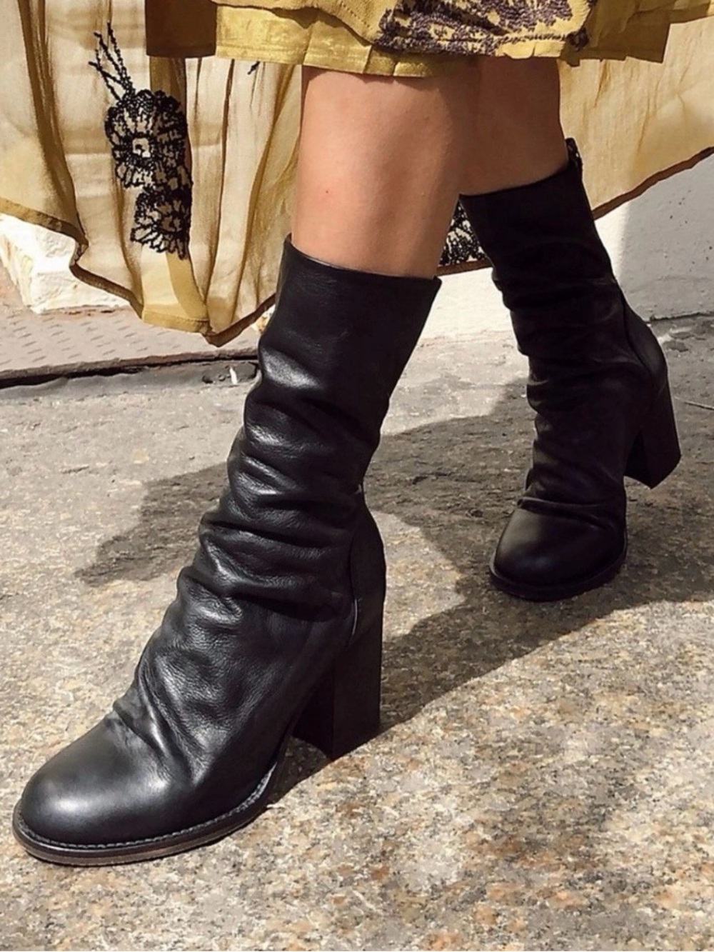 Free People Leather Elle Slouch Block Heel Boots Booties Black SZ 40/US 9-9.5